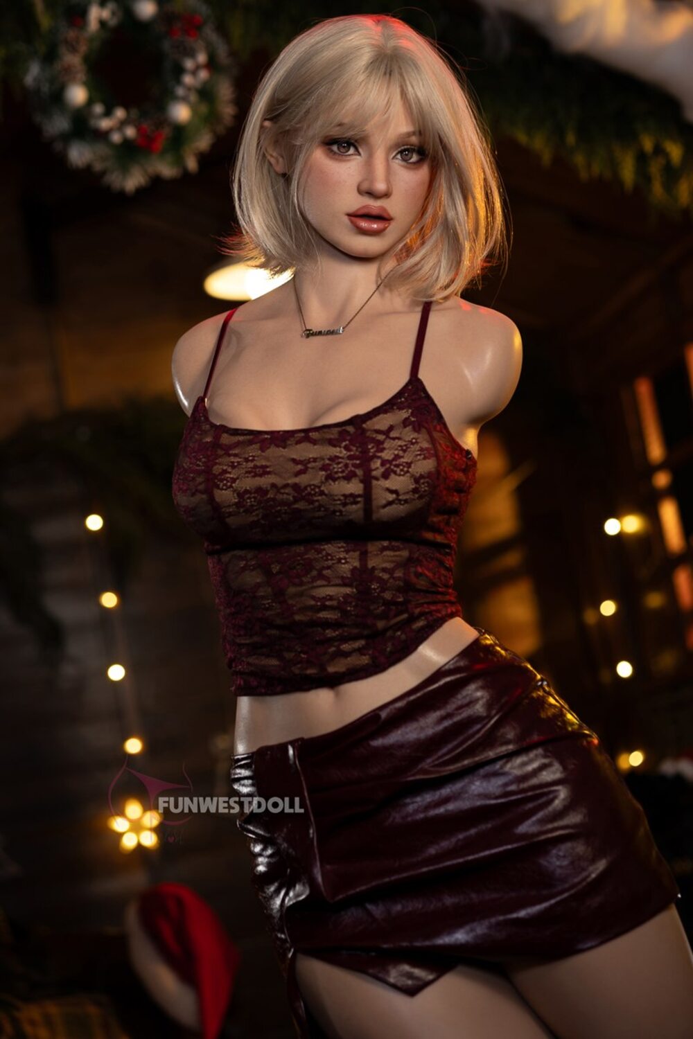 Lyra by FunWest Dolls, portrait in burgundy lace