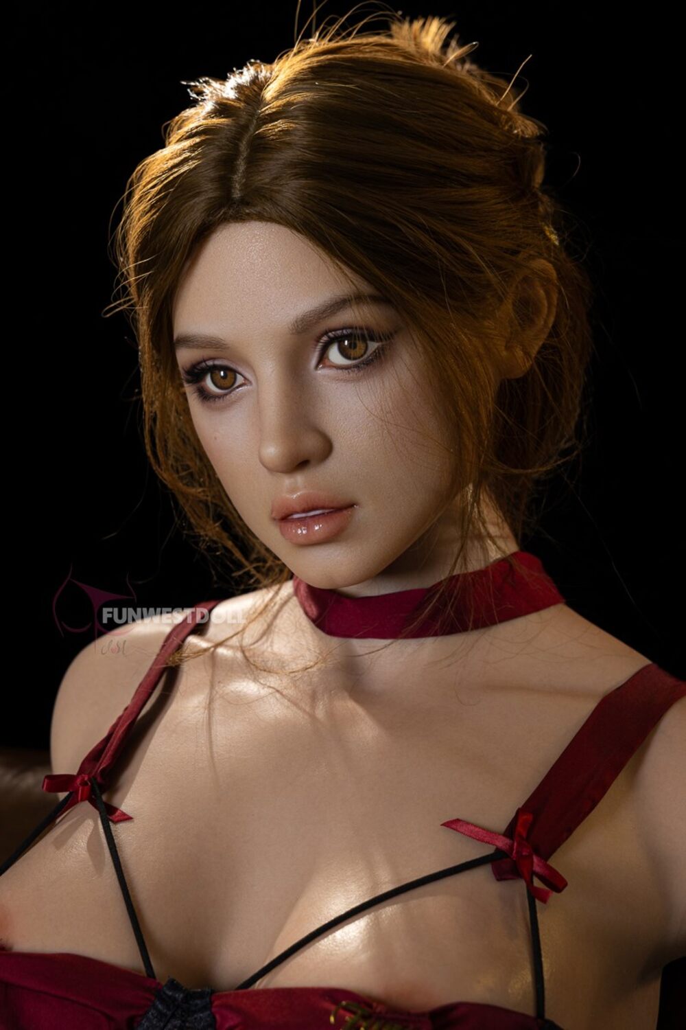 Lyra by FunWest Dolls, face close-up with brown updo