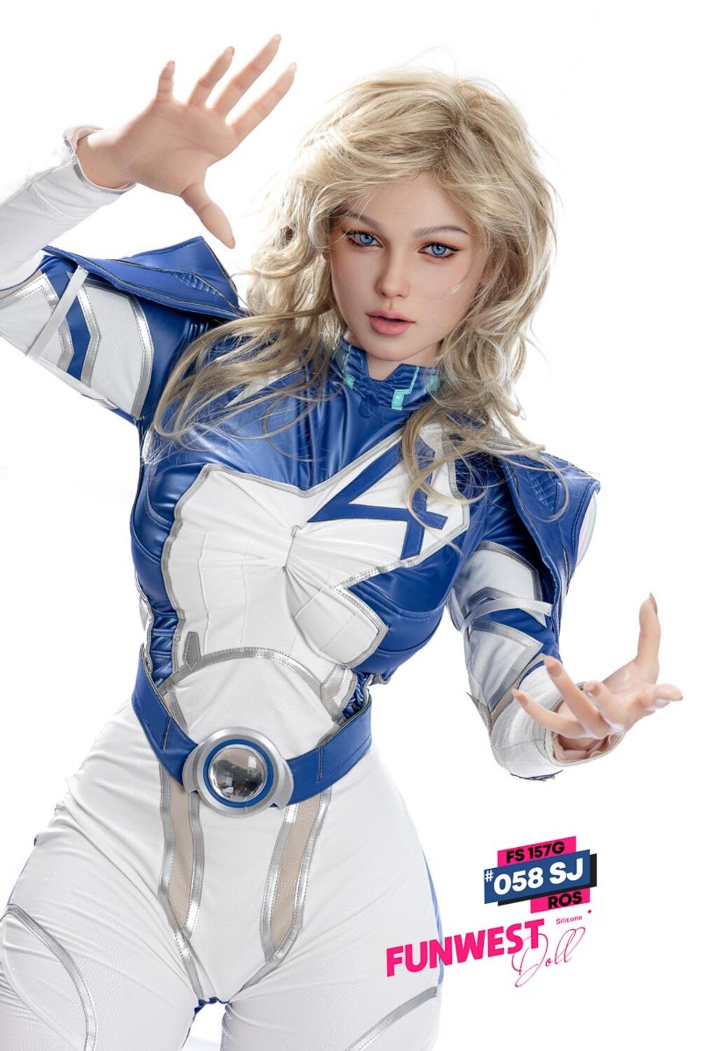 Eloise by FunWest Dolls, blue and white futuristic costume portrait