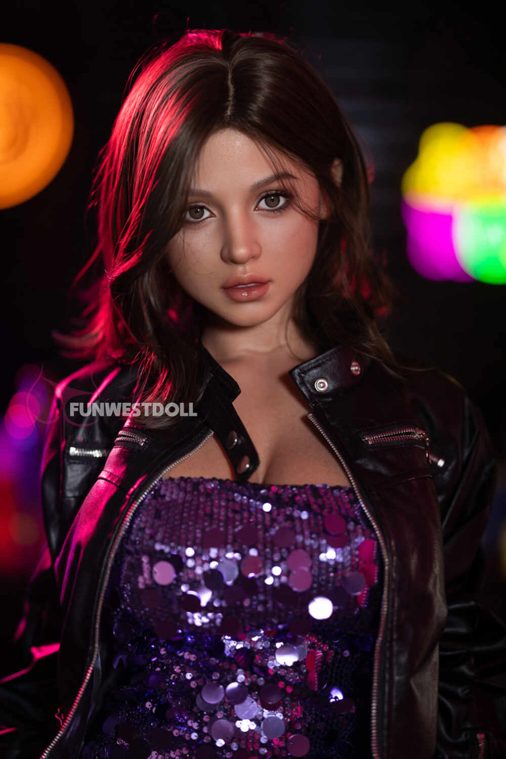 Lyra by FunWest Dolls, portrait wearing a black jacket