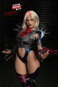 Sophiemina by FunWest Dolls, armored blue costume with a red scarf