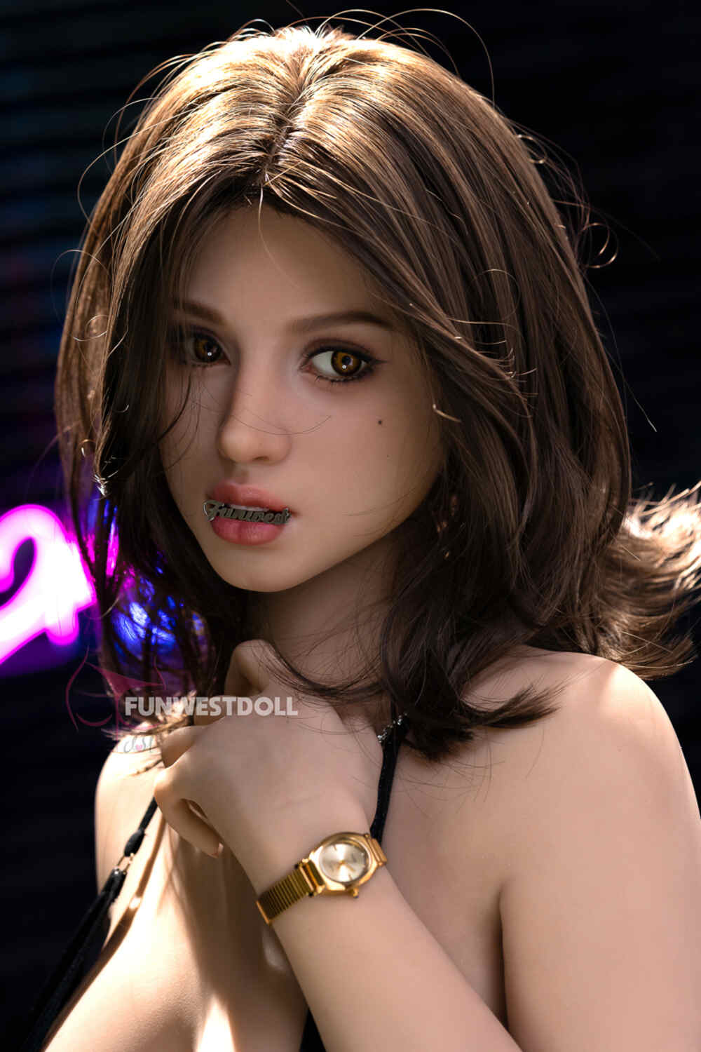 Lyra by FunWest Dolls, face close-up with short brown hair