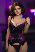 Rose by FunWest Dolls, purple and black styling against a neon backdrop