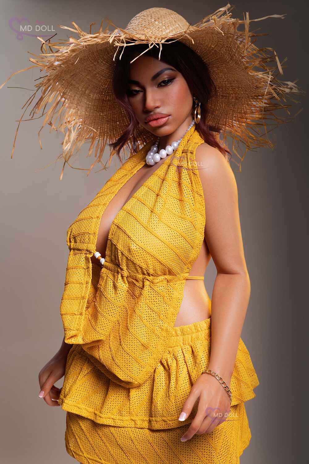 MD Doll Side view of Luna in a yellow halter outfit