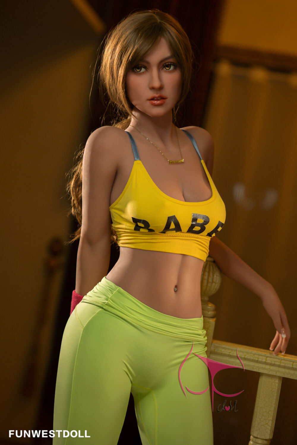 Jasmine by FunWest Dolls, standing portrait in yellow sportswear