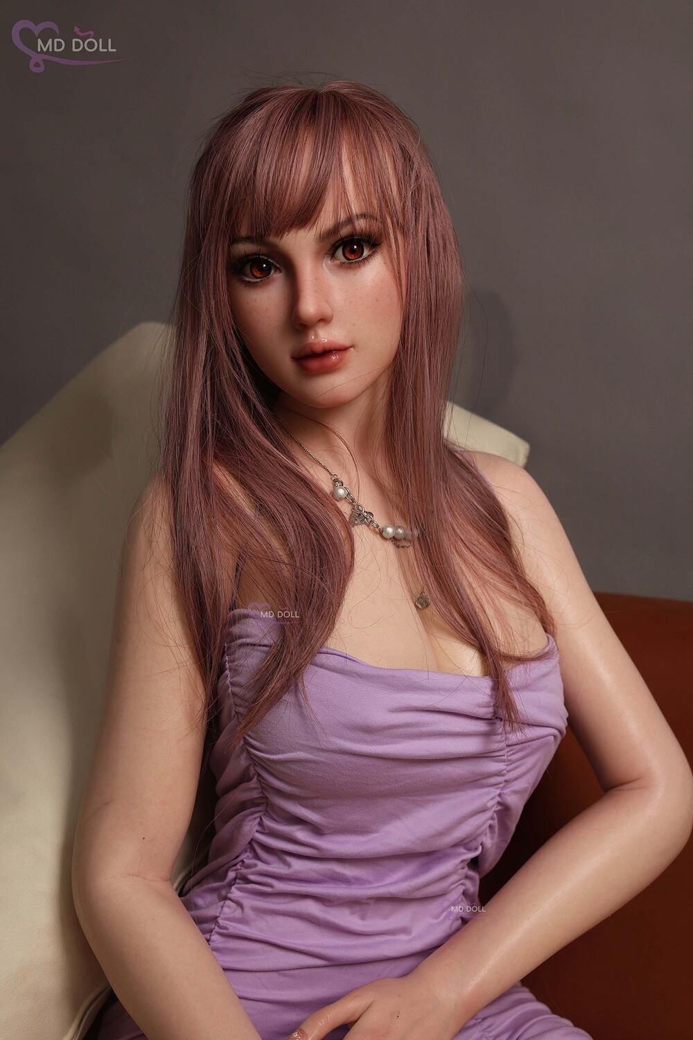 MD Doll Grace in a lavender ruched dress