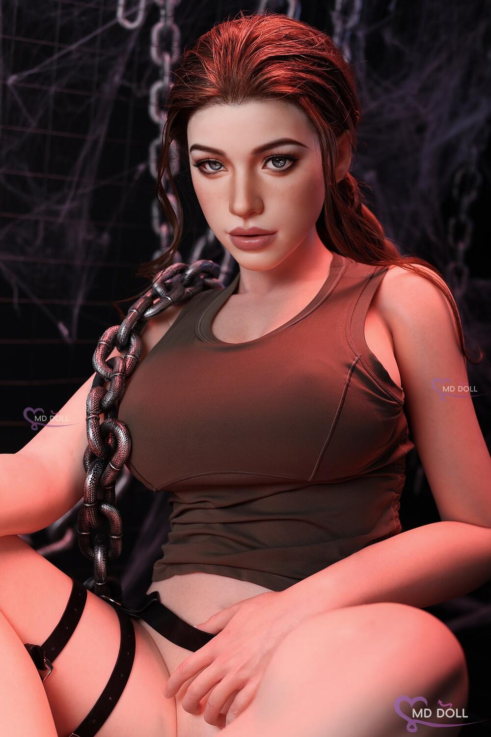 MD Doll Close seated portrait of Hazel with red braided hair