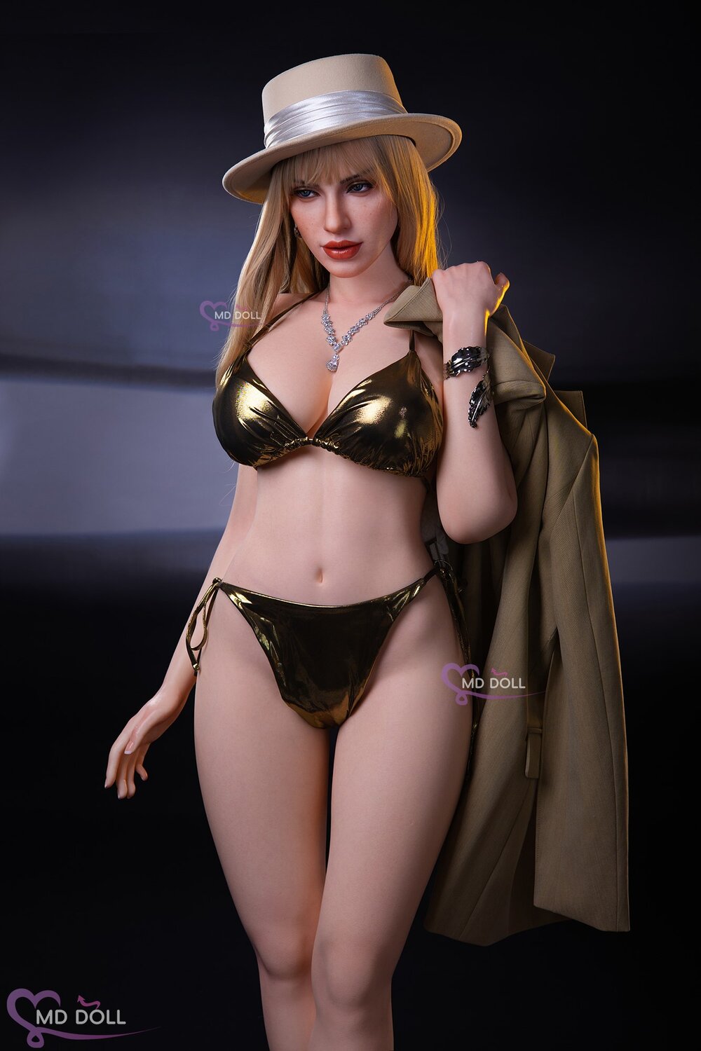 MD Doll Jennifer standing with a jacket over her shoulders
