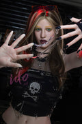 IDO Lilith: Skull-patterned top portrait with raised hands