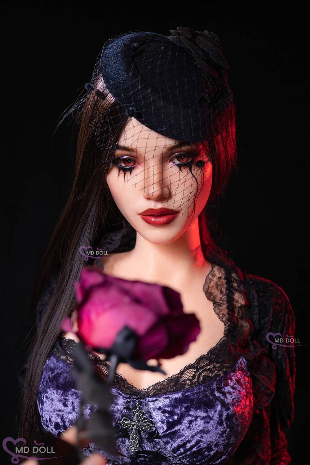 MD Doll Close portrait of Mary wearing a black veil