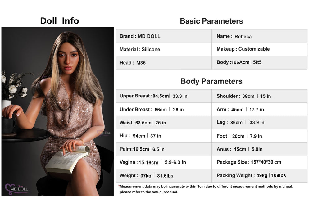 MD Doll Rebeka 166cm D-Cup Silicone Companion Doll (Light tan skin, Implanted Brows, Neck Twist) - In Stock US