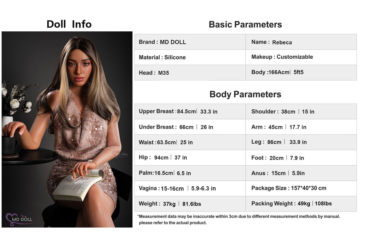 MD Doll Rebeka 166cm D-Cup Silicone Companion Doll (Light tan skin, Implanted Brows, Neck Twist) - In Stock US