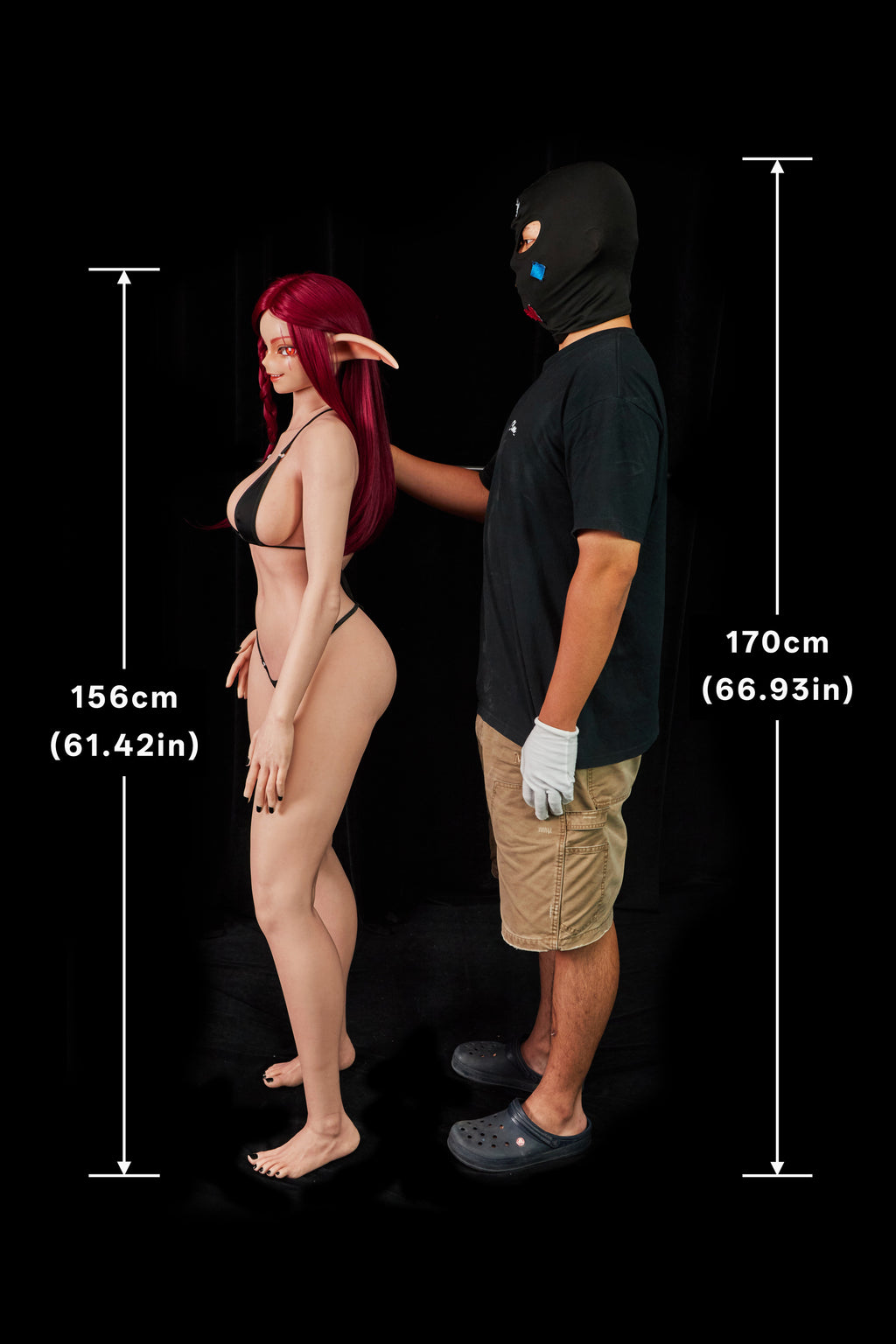 Climax Doll Bina 156cm F-Cup silicone companion doll, Nature skin, adult factory side scale photo, 156 cm next to 170 cm