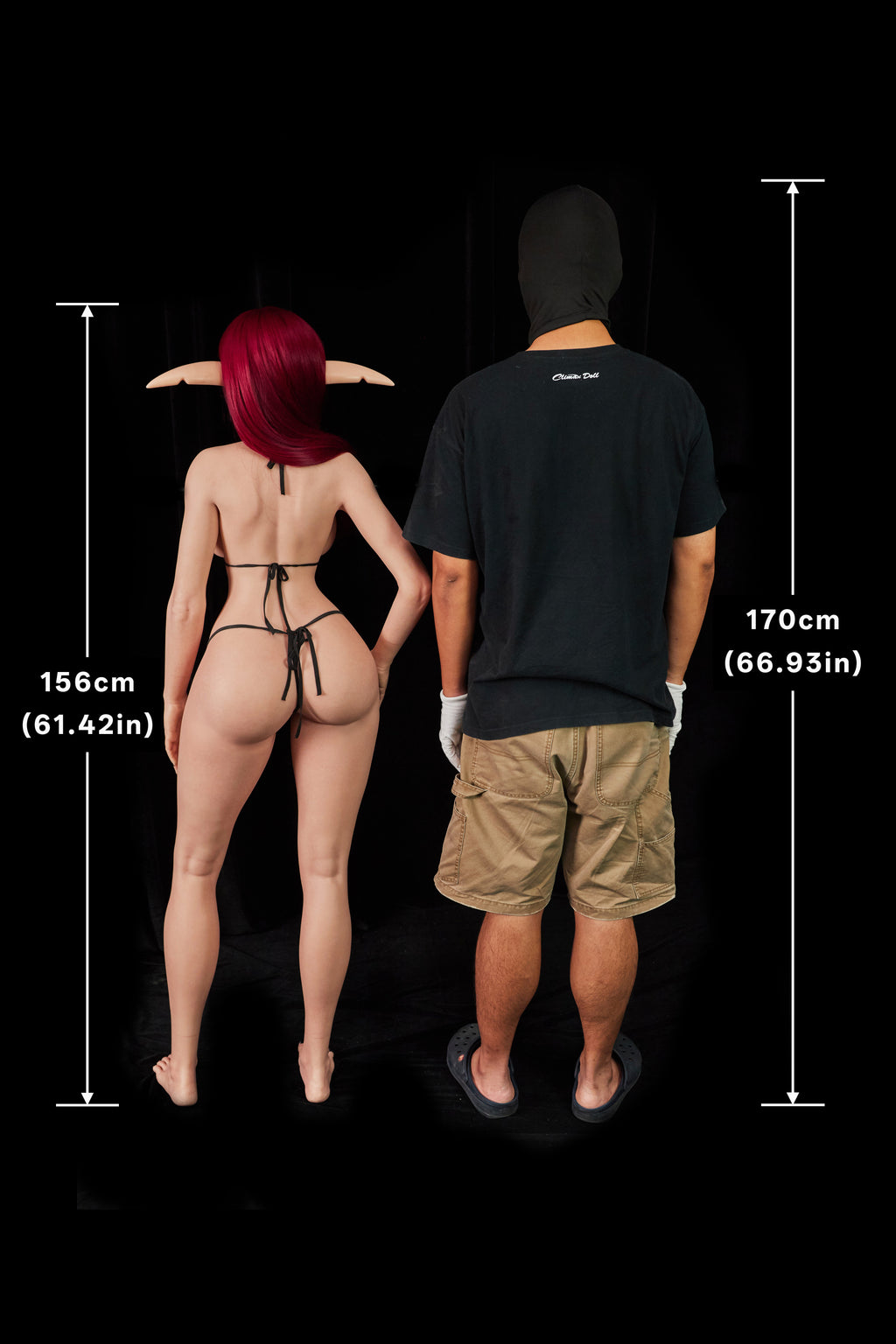 Climax Doll Bina 156cm F-Cup silicone companion doll, Nature skin, adult factory rear scale photo, 156 cm next to 170 cm